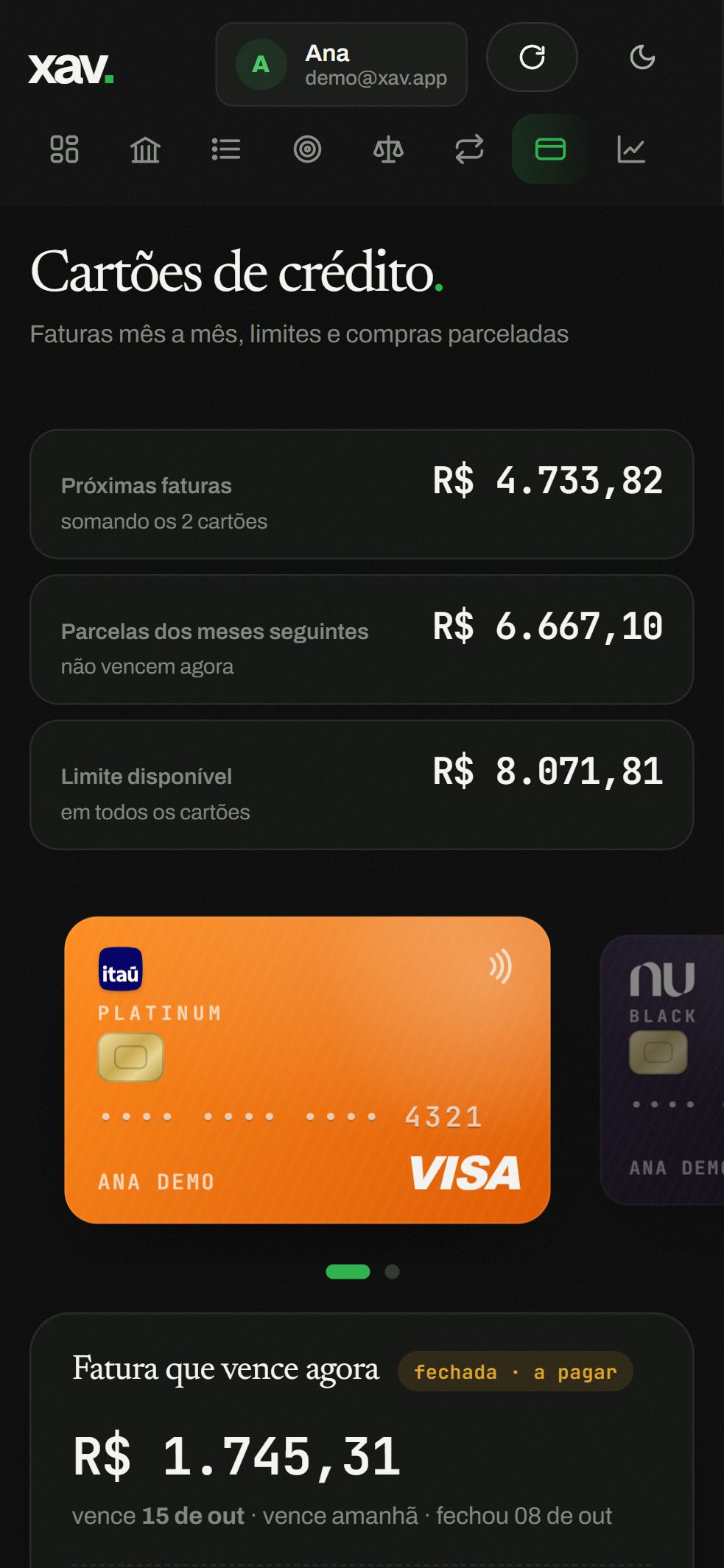 Cartões no celular