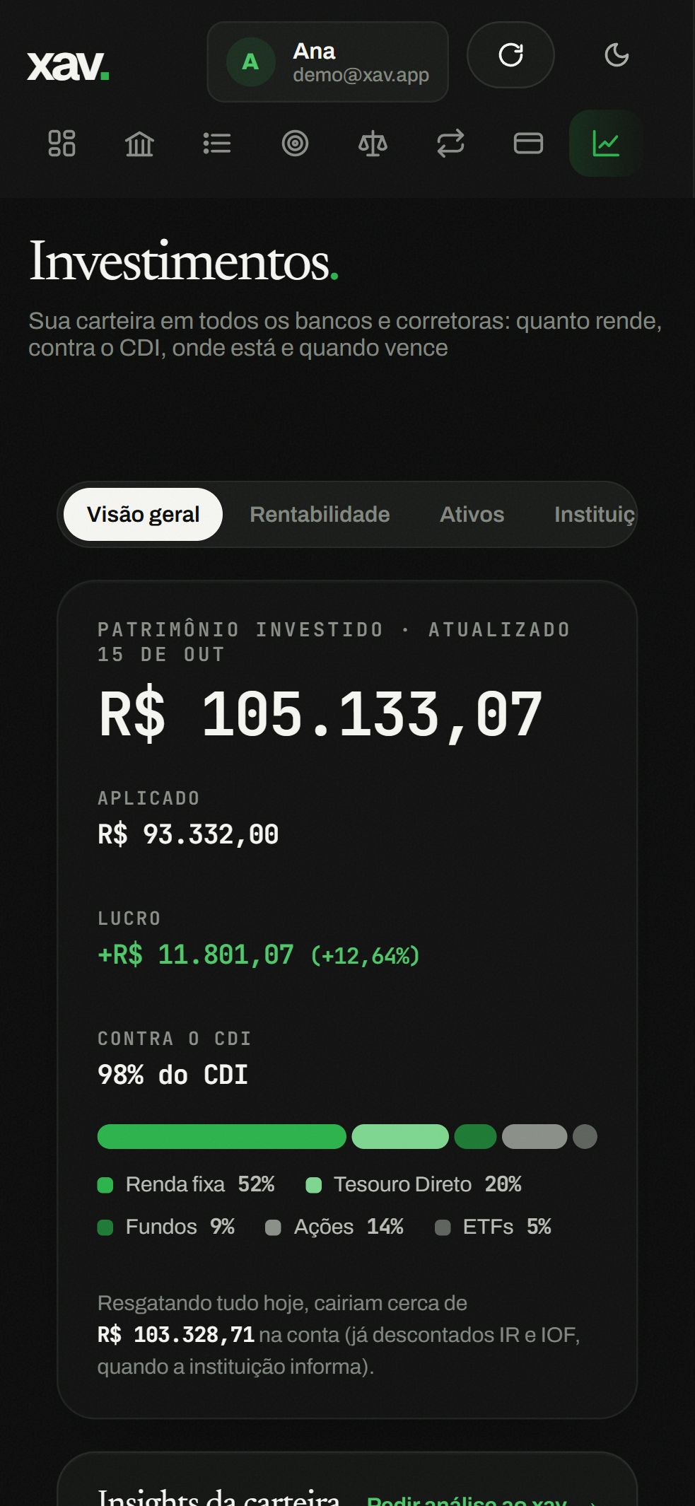 Investimentos no celular
