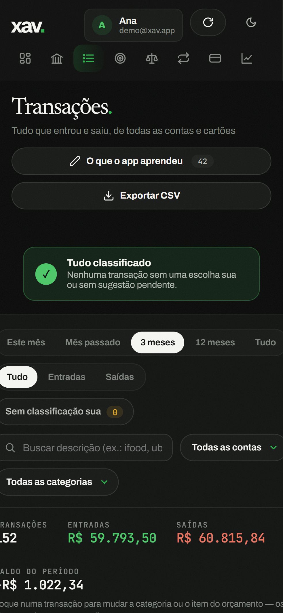 Transações no celular